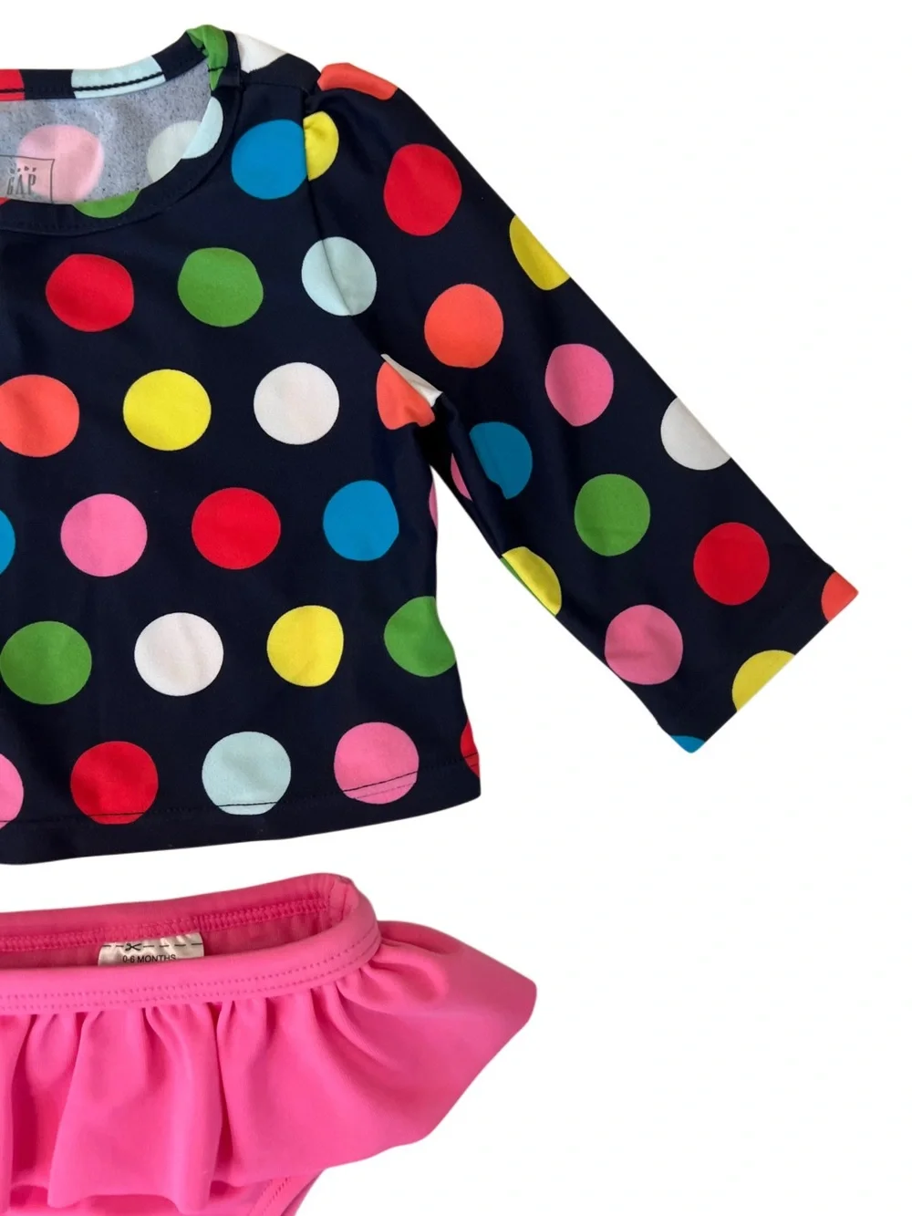 GAP Black & Pink Rashguard Set w/ Multicolor Polka Dots | Baby Girl 0-6 Months